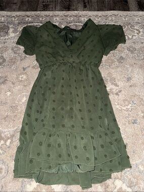 Women's Olive Green Polka Dot High-Low Ruffle Dress
